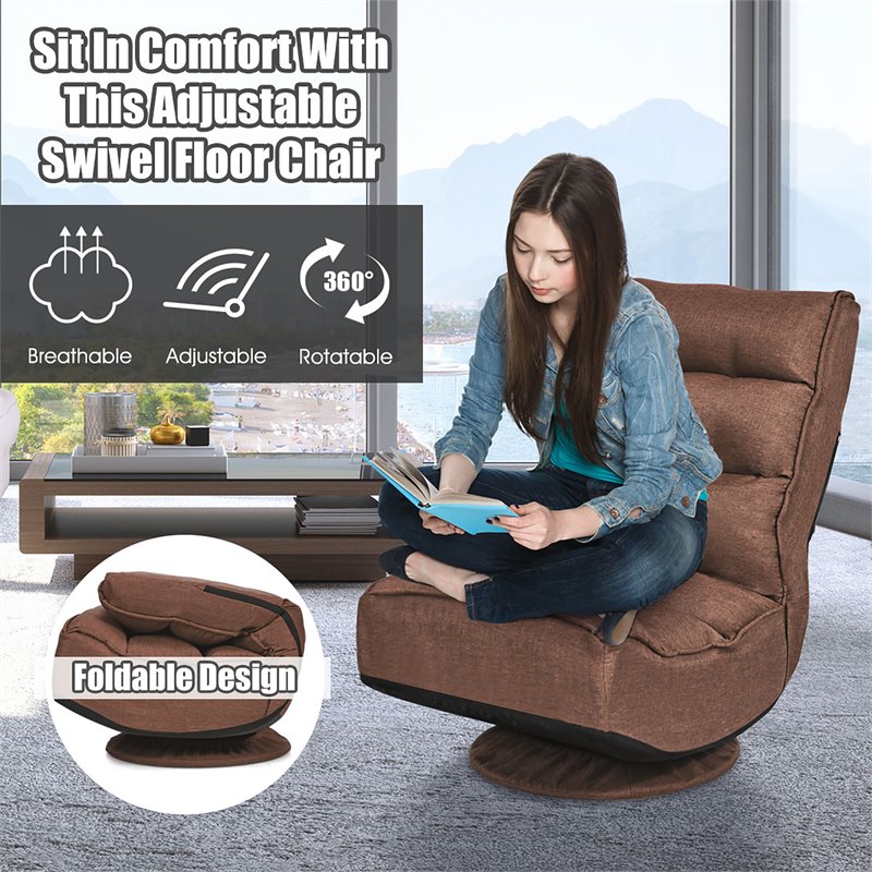 Pemberly Row Iron and Fabric 360 Degree Swivel Gaming Chair in Coffee