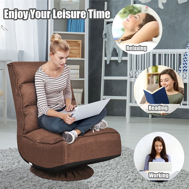 Pemberly Row Iron and Fabric 360 Degree Swivel Gaming Chair in Coffee