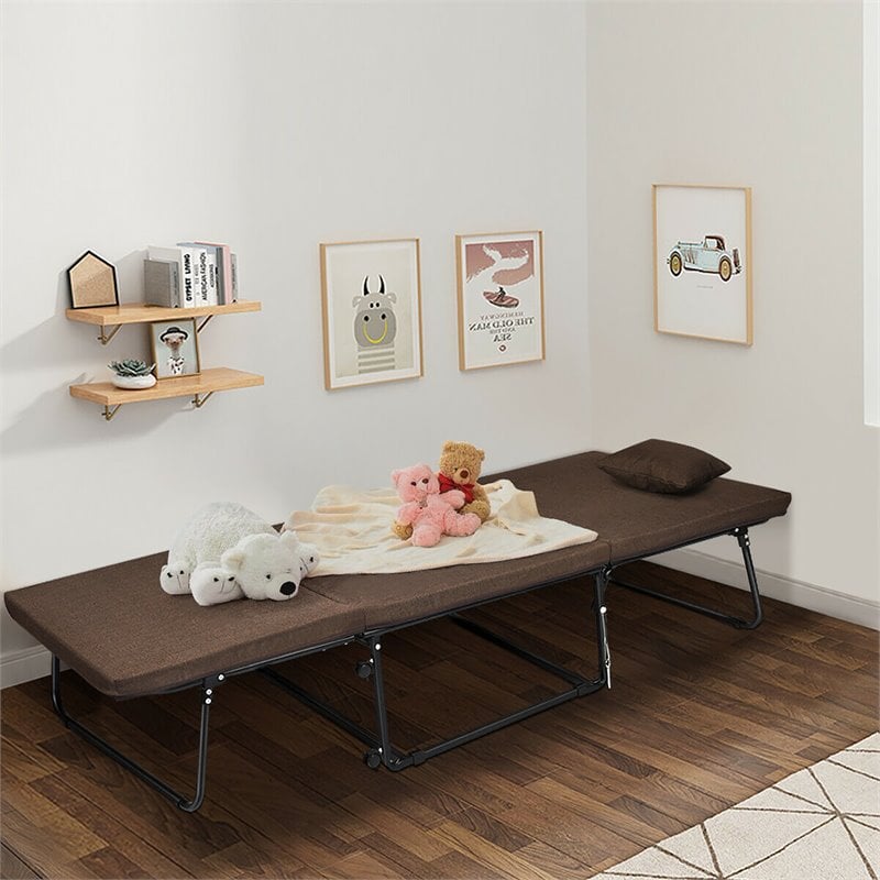 Pemberly Row Steel & Sponge Folding Sleeper Bed w/ 6 Position Adjustment - Brown