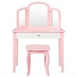 Pemberly Row Contemporary MDF & Pine Wood Kids Vanity Set with Mirror in Pink