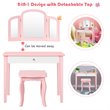 Pemberly Row Contemporary MDF & Pine Wood Kids Vanity Set with Mirror in Pink