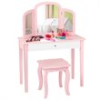 Pemberly Row Contemporary MDF & Pine Wood Kids Vanity Set with Mirror in Pink