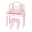 Pemberly Row Contemporary MDF & Pine Wood Kids Vanity Set with Mirror in Pink