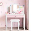 Pemberly Row Contemporary MDF & Pine Wood Kids Vanity Set with Mirror in White