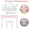 Pemberly Row Contemporary MDF & Pine Wood Kids Vanity Set with Mirror in White