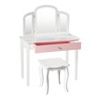 Pemberly Row Contemporary MDF & Pine Wood Kids Vanity Set with Mirror in White