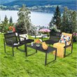 Pemberly Row 4-piece Patio Furniture Conversation Set for Garden Deck in Black