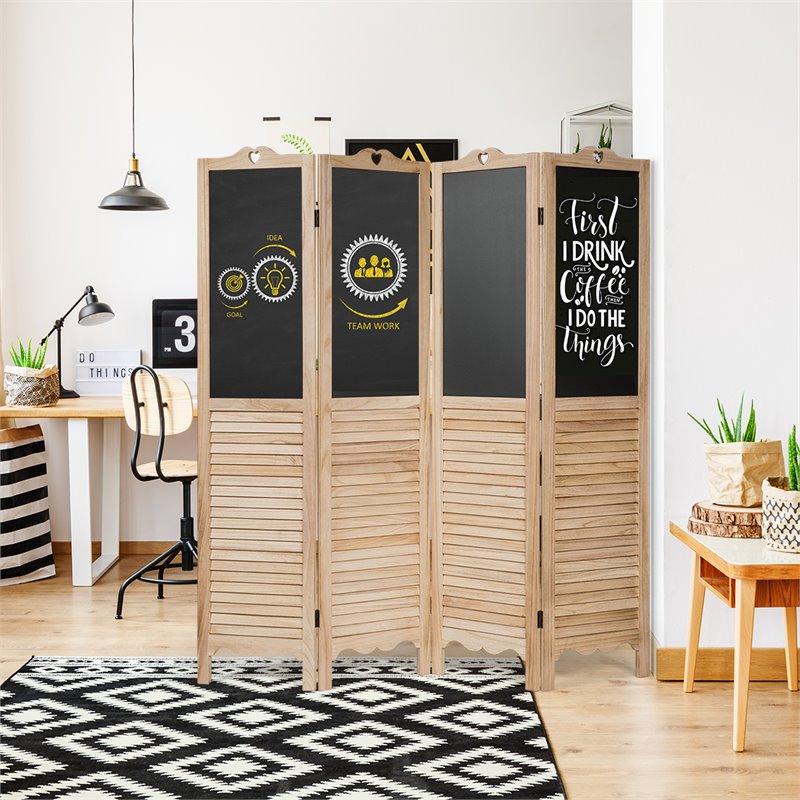 Pemberly Row 4-Panel Wood Folding Divider Screen with Chalkboard in Natural