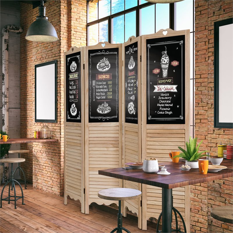 Pemberly Row 4-Panel Wood Folding Divider Screen with Chalkboard in Natural