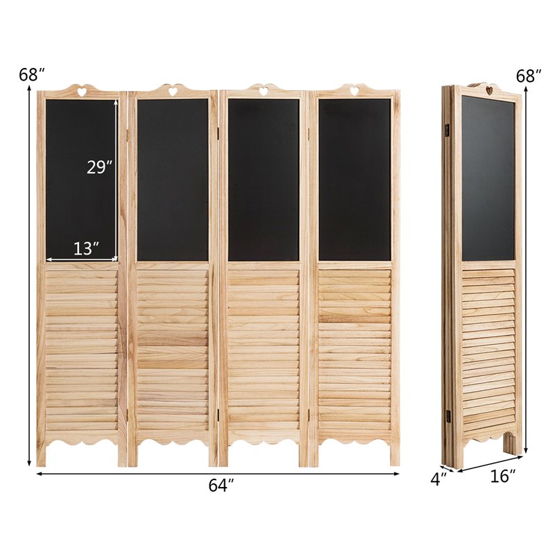 Pemberly Row 4-Panel Wood Folding Divider Screen with Chalkboard in Natural