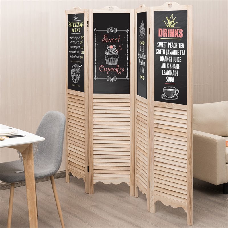 Pemberly Row 4-Panel Wood Folding Divider Screen with Chalkboard in Natural