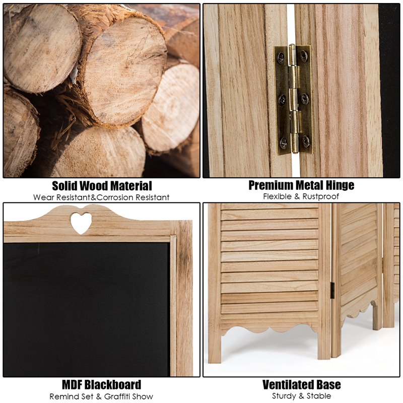 Pemberly Row 4-Panel Wood Folding Divider Screen with Chalkboard in Natural