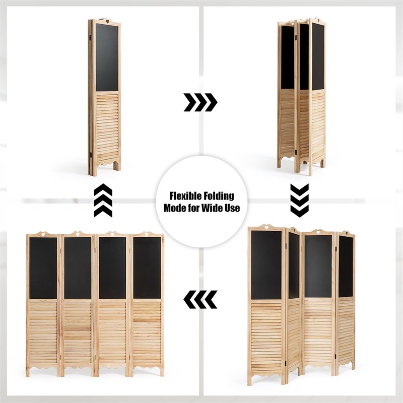 Pemberly Row 4-Panel Wood Folding Divider Screen with Chalkboard in Natural