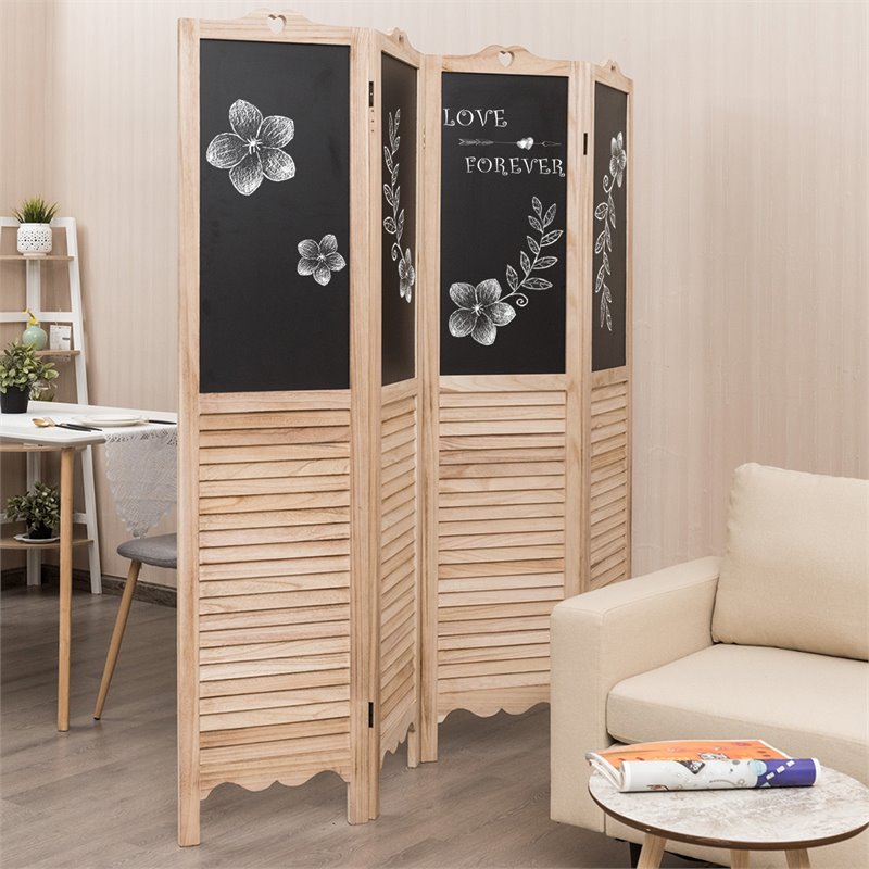 Pemberly Row 4-Panel Wood Folding Divider Screen with Chalkboard in Natural