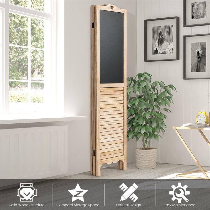 Pemberly Row 4-Panel Wood Folding Divider Screen with Chalkboard in Natural