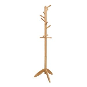 Pemberly Row Rubber Wood Adjustable Height Coat Rack with 11 Hooks in Oak
