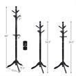 Pemberly Row Rubber Wood Adjustable Height Coat Rack with 9 Hooks in Black