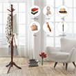 Pemberly Row Rubber Wood Adjustable Height Coat Rack with 9 Hooks in Walnut