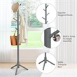 Pemberly Row Rubber Wood Two Heights Coat Rack with 8 Hooks in Gray