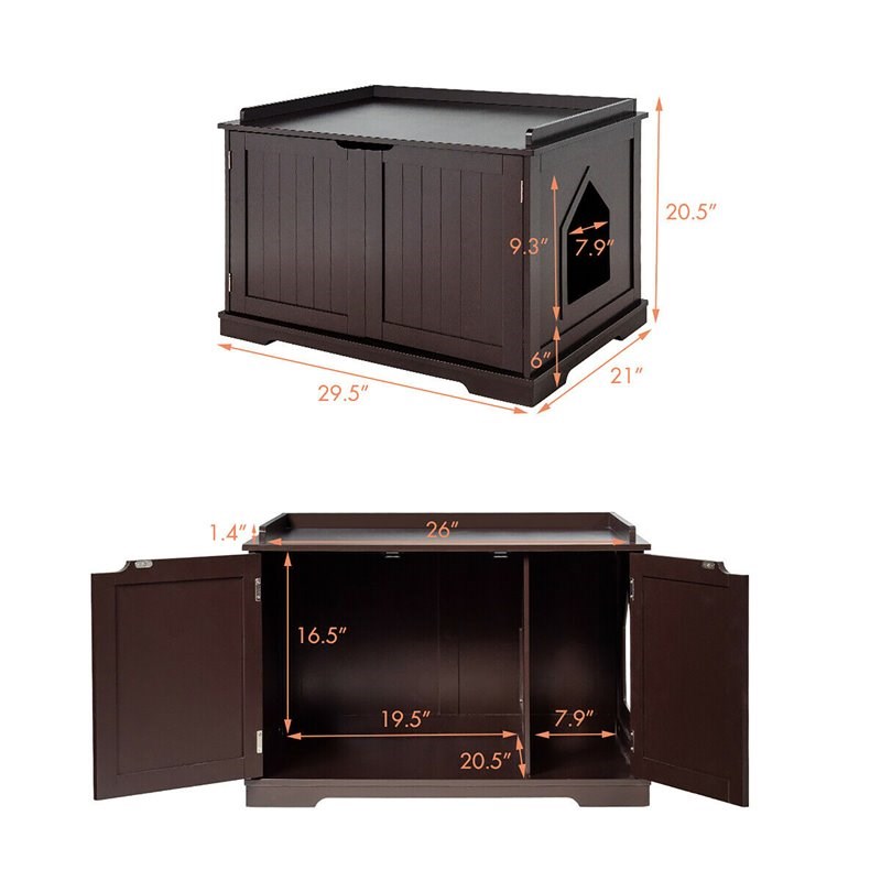 Pemberly Row Cabinet Furniture Storage Bench and Cat Litter Box in Black