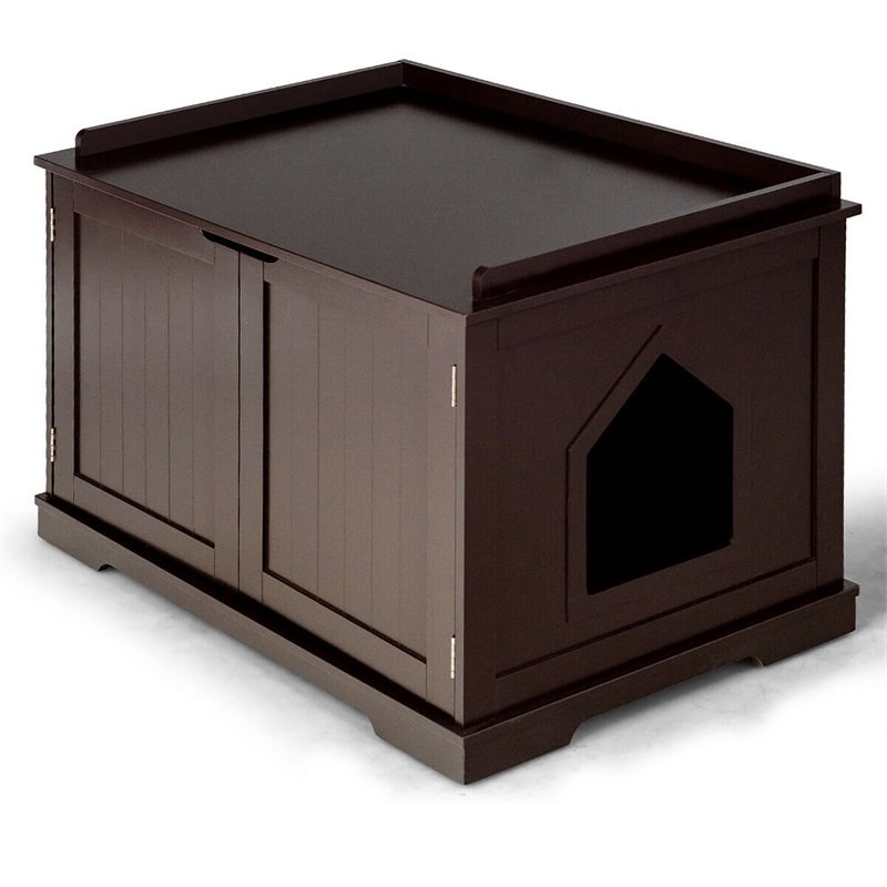 Pemberly Row Cabinet Furniture Storage Bench and Cat Litter Box in Black