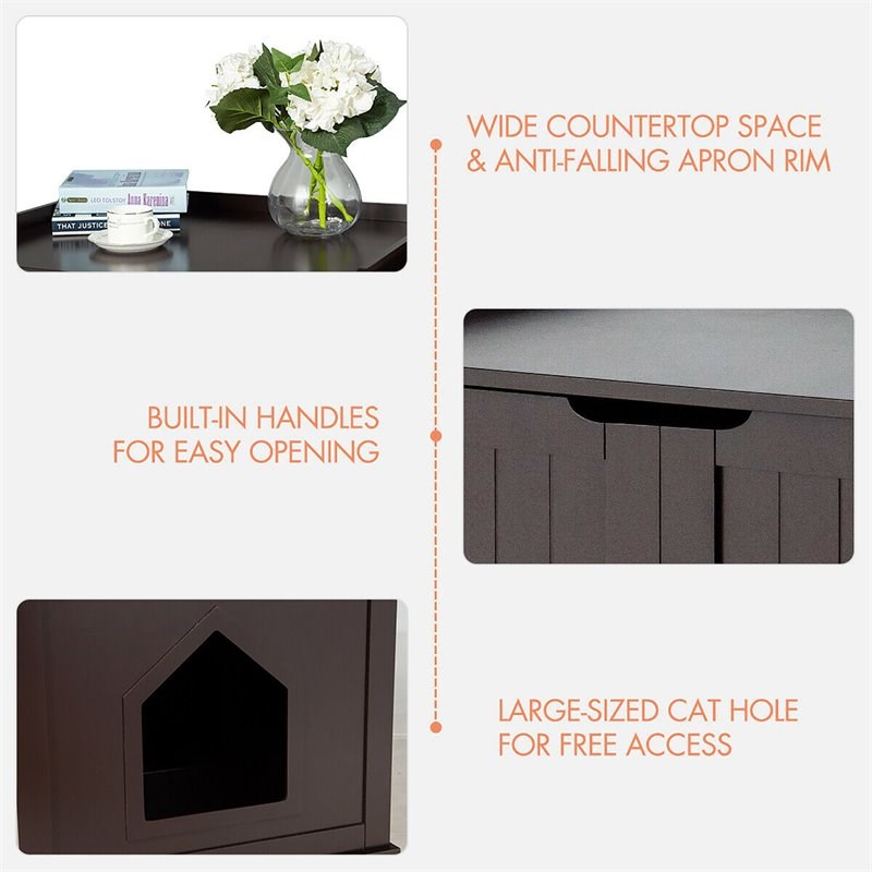 Pemberly Row Cabinet Furniture Storage Bench and Cat Litter Box in Black