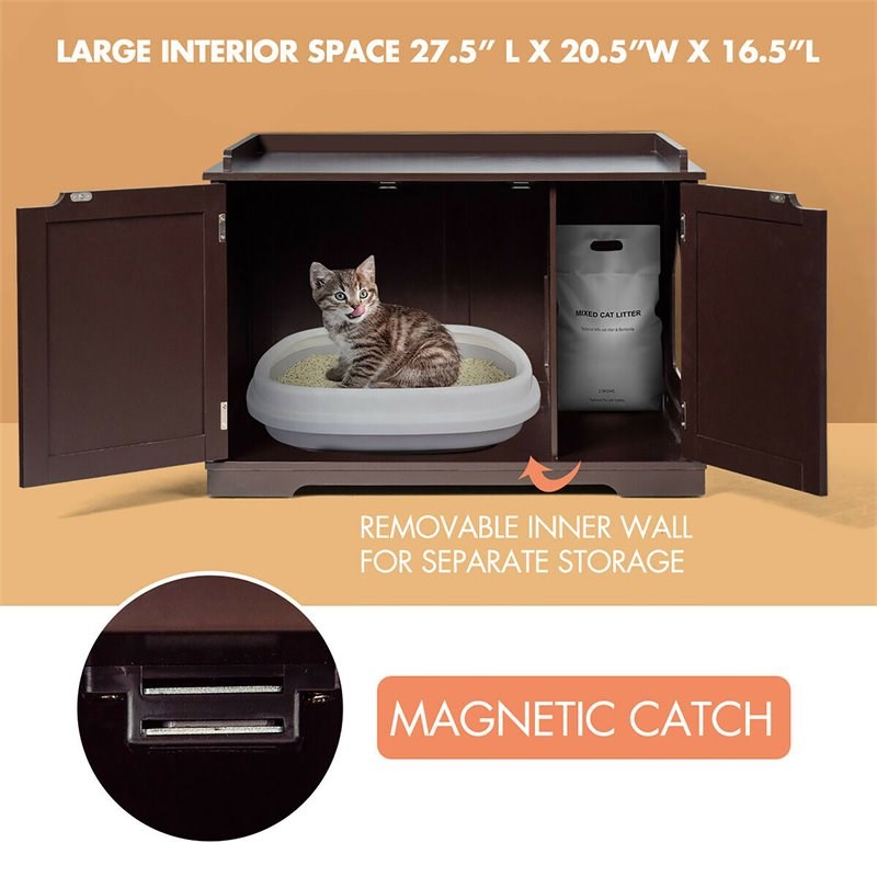 Pemberly Row Cabinet Furniture Storage Bench and Cat Litter Box in Black