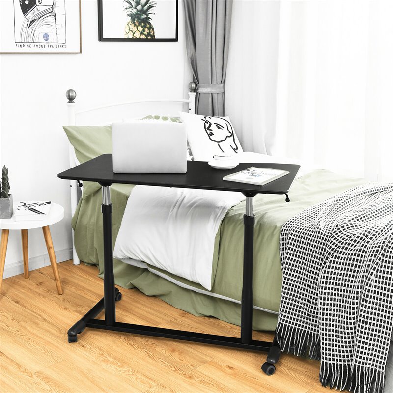 Pemberly Row Contemporary Wood Adjustable Height Rolling Computer Desk in Black