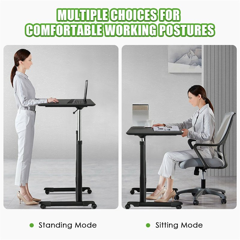Pemberly Row Contemporary Wood Adjustable Height Rolling Computer Desk in Black