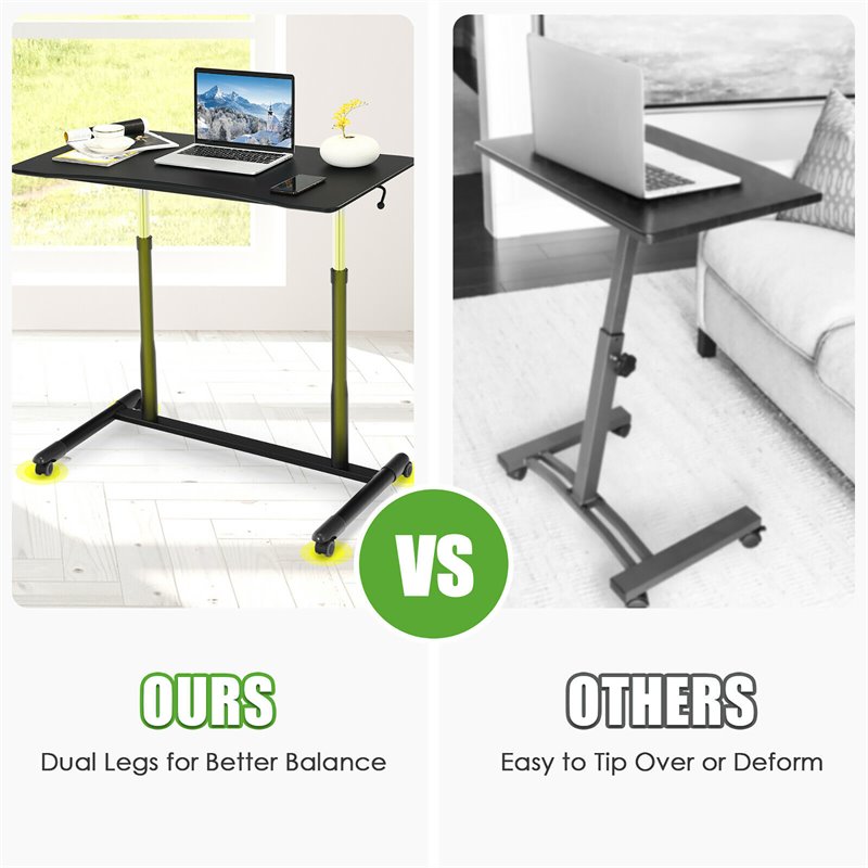 Pemberly Row Contemporary Wood Adjustable Height Rolling Computer Desk in Black