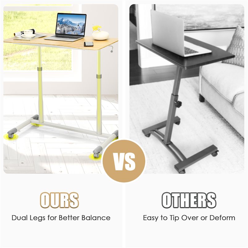 Pemberly Row Wood Adjustable Height Rolling Computer Desk in Natural