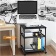 Pemberly Row 3-Tier Wood & Iron Rolling Fax Cart w/ Shelf & Swivel Wheel - Black