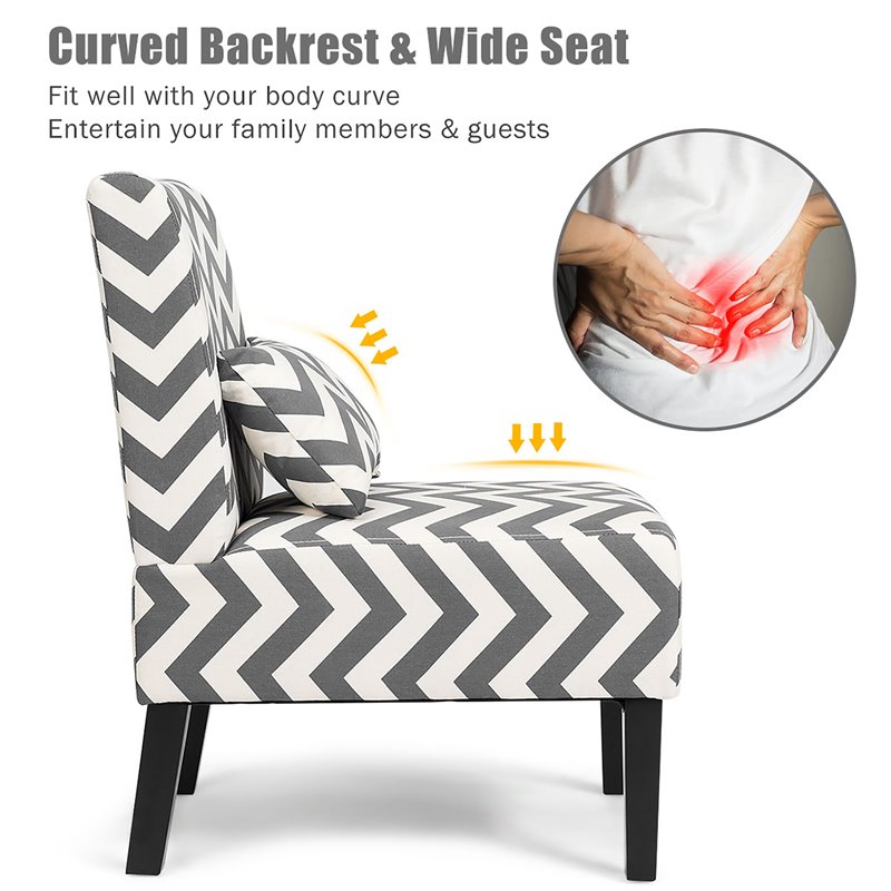 Pemberly Row Sponge Accent Armless Leisure Chair with Lumbar Pillow in Gray
