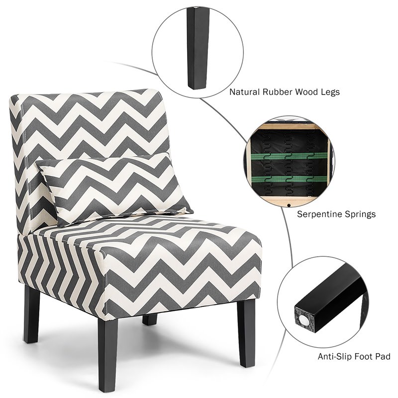 Pemberly Row Sponge Accent Armless Leisure Chair with Lumbar Pillow in Gray