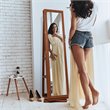 Pemberly Row 2-in-1 Rotatable Jewelry Cabinet/Lockable Mirrored Organizer-Brown