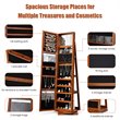 Pemberly Row 2-in-1 Rotatable Jewelry Cabinet/Lockable Mirrored Organizer-Brown