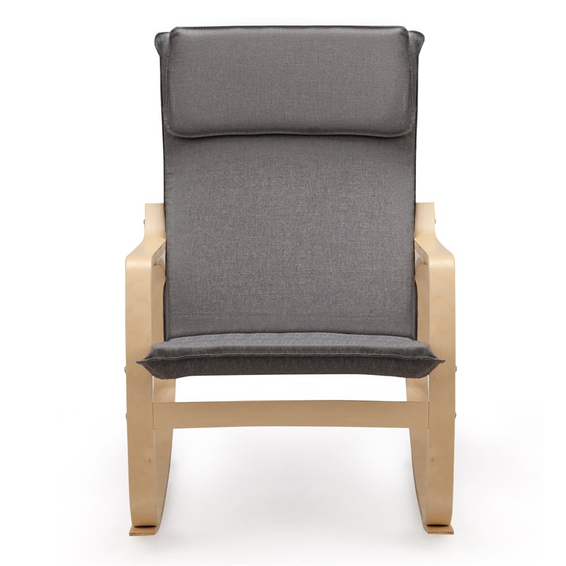 Pemberly Row Bentwood Fabric Upholstered Relax Lounge Rocking Chair in Gray