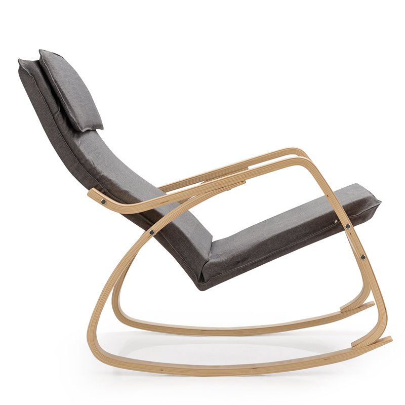 Pemberly Row Bentwood Fabric Upholstered Relax Lounge Rocking Chair in Gray