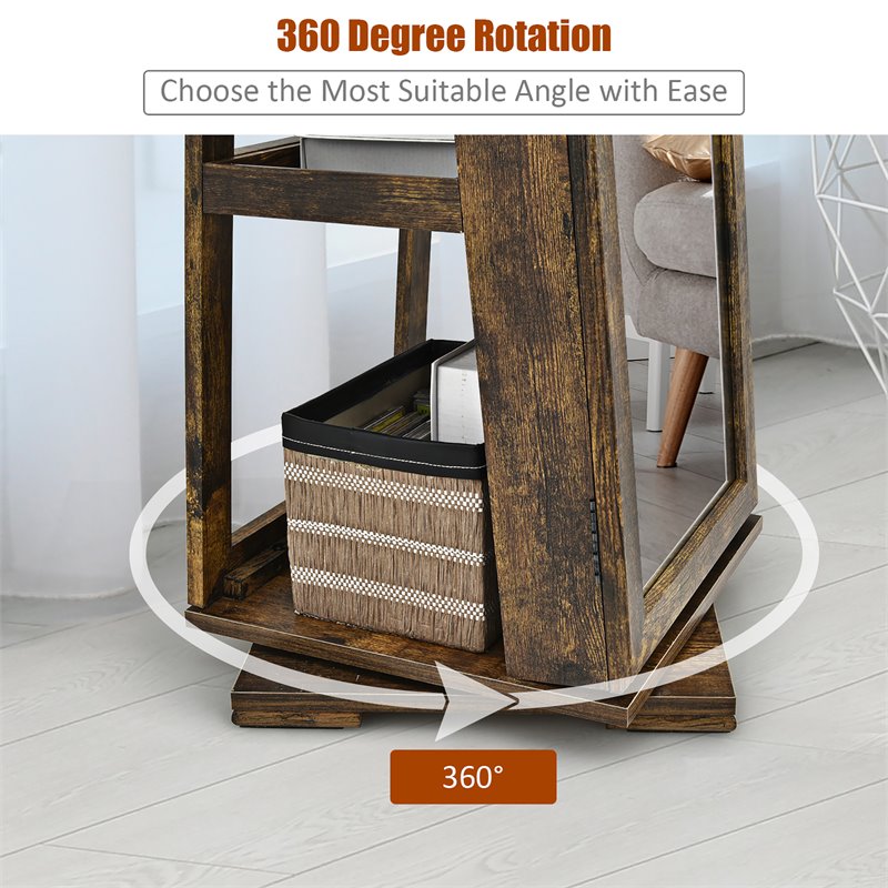 Pemberly Row 2-in-1 Rotatable Jewelry Cabinet/Lockable Mirrored Organizer-Coffee