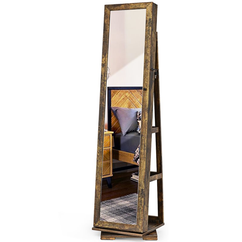 Pemberly Row 2-in-1 Rotatable Jewelry Cabinet/Lockable Mirrored Organizer-Coffee