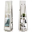 Pemberly Row 2-in-1 Rotatable Jewelry Cabinet/Lockable Mirrored Organizer-White