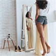 Pemberly Row 2-in-1 Rotatable Jewelry Cabinet/Lockable Mirrored Organizer-White