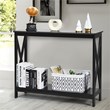 Pemberly Row 2-Tier X-Design Bookshelf Sofa Side Accent Console Table in Black