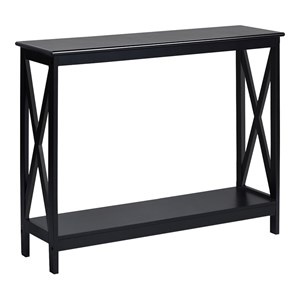 Pemberly Row 2-Tier X-Design Bookshelf Sofa Side Accent Console Table in Black