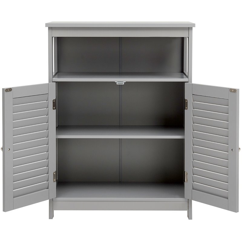 Pemberly Row Wood Bathroom Storage Floor Cabinet w/ Double Shutter Door in Gray