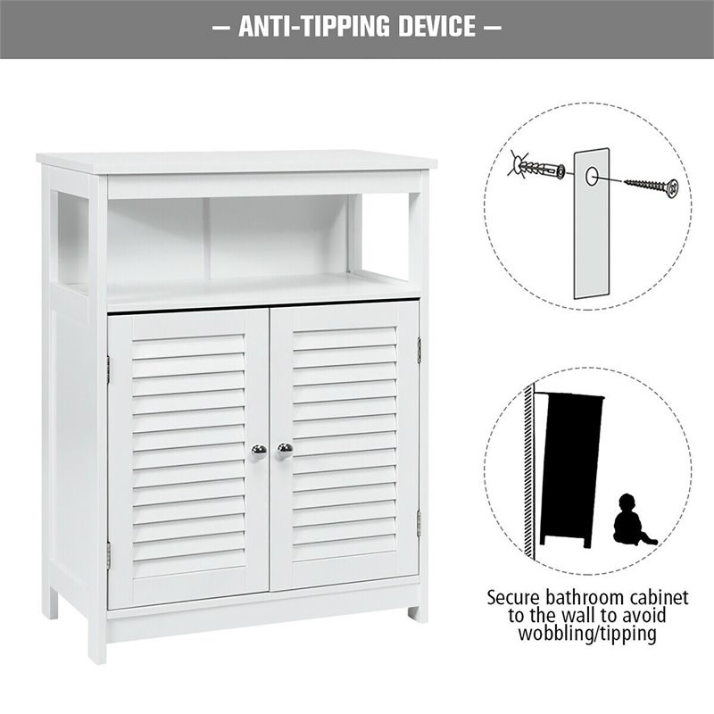 Pemberly Row Wood Bathroom Storage Floor Cabinet w/ Double Shutter Door in White