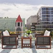 Pemberly Row 3-Pc Rattan Patio Wicker Furniture Set with Square Table in Brown