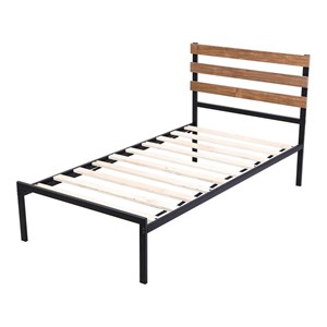 Pemberly Row Contemporary Metal Twin Size Platform Bed Frame in Black