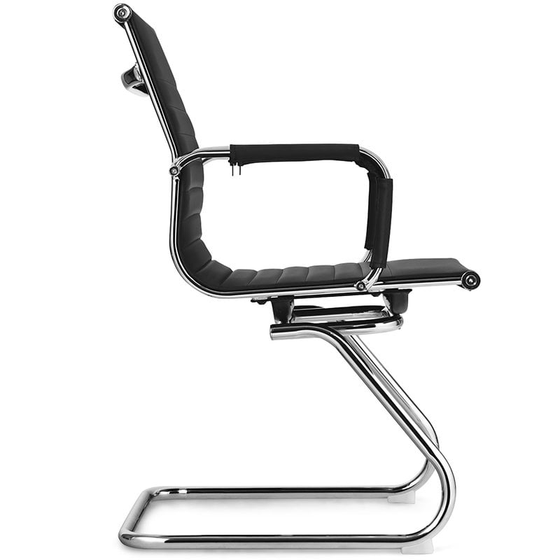 Pemberly Row Iron and PU Leather Office Waiting Room Chairs in Black (Set of 2)
