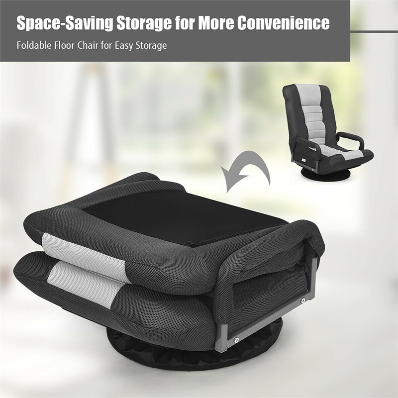 Pemberly Row Swivel Gaming Floor Chair with Foldable Adjustable Backrest in Gray